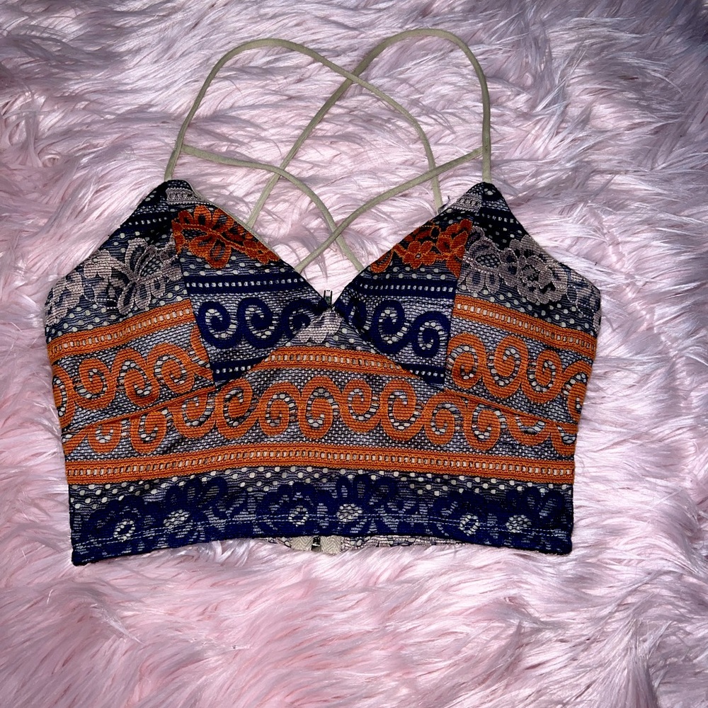 Charlotte Russe bohemian gypsy halter twist vintage crop top